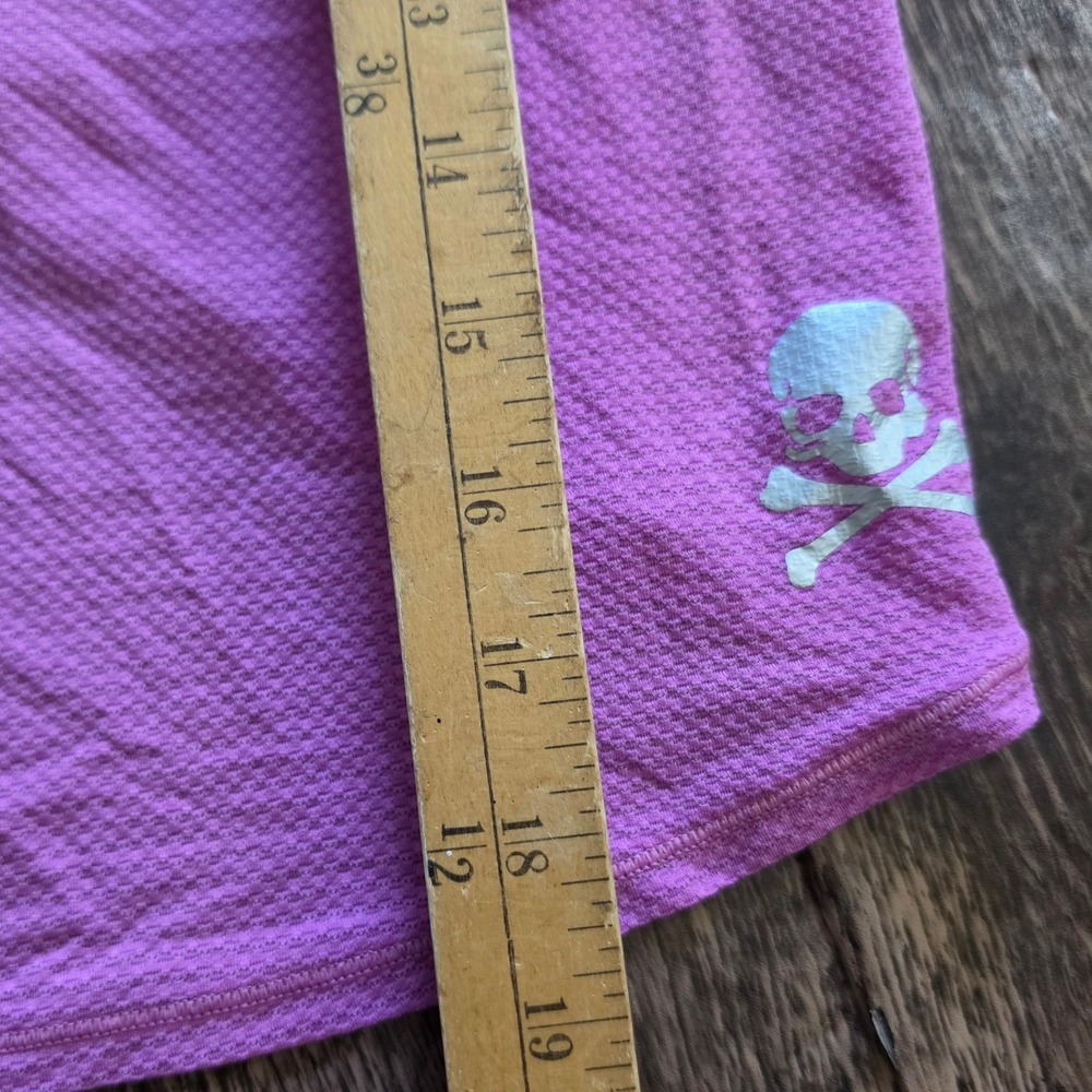 LULULEMON Tank Top Womens 4 Purple Skull Graphic Open Back Crop Mesh - Picture 2 of 5
